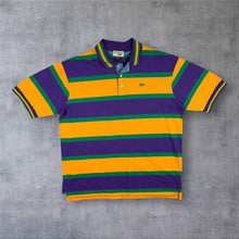 Load image into Gallery viewer, Vintage Perlis Mardi Gras Polo Shirt XL USA Purple Green Yellow Striped Crawfish
