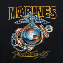Load image into Gallery viewer, Early 00's US Marines "First To Fight" Military Graphic Black Cotton T-Shirt
