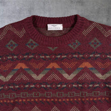Load image into Gallery viewer, Vintage St Michael M&amp;S Geometric Aztec Knit Jumper Burgundy 90s UK Made M
