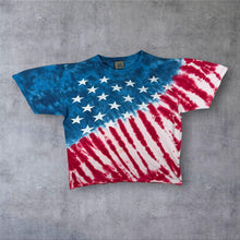 Load image into Gallery viewer, Vintage Liquid Blue USA American Flag Print Blue Red White Tie Dye Cotton T-Shirt
