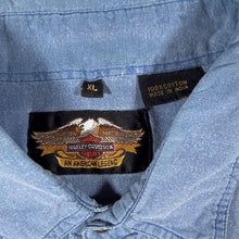 Load image into Gallery viewer, Vintage Y2K Harley Davidson Denim Shirt XL 1992 Nostalgia WLA Series Military Print
