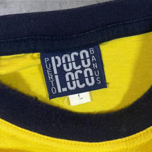 Load image into Gallery viewer, Vintage Poco Loco Embroidered Logo Navy Blue Yellow Colour Block Striped T-Shirt
