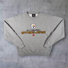 Load image into Gallery viewer, NFL Team Apparel Pittsburgh Steelers Football Embroidered Grey Crewneck Sweatshirt
