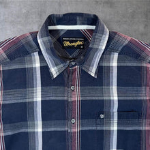 Load image into Gallery viewer, Wrangler Mens Shirt M Navy Multi Plaid Check Long Sleeve Western Workwear
