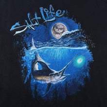 Load image into Gallery viewer, Salt Life Surfer Swordfish Spellout Graphic Black Cotton Pocket T-Shirt

