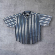 Load image into Gallery viewer, Vintage 90s Basic Editions Blue Striped Shirt Boxy Denim Look Y2K Skater
