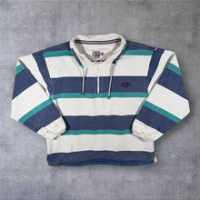 Load image into Gallery viewer, Vintage DEAL White Blue Colour Block Striped Nautical 1/4 Zip Smock Sweatshirt
