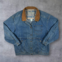 Load image into Gallery viewer, Vintage 90's Segrets Sun Prints Suede Effect Collar Blue Denim Barn Chore Jacket
