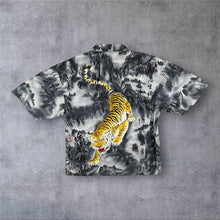 Load image into Gallery viewer, Early 00's Leda.Co Goth Y2K Tiger Animal Pattern Short Sleeve Shirt
