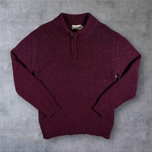 Load image into Gallery viewer, Aran Vintage 100% Merino Wool Quarter Zip Jumper Burgundy Chunky Knit Size L
