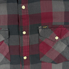 Load image into Gallery viewer, Lee Western Shirt Mens L Burgundy Plaid Check Pearl Snap Cowboy Workwear
