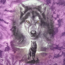 Load image into Gallery viewer, Early 00's Wild Wolf Animal Wildlife Graphic Purple Tie Dye Cotton T-Shirt

