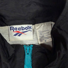 Load image into Gallery viewer, Vintage 90s Reebok Windbreaker Jacket M Black Blue Abstract Colourblock Retro
