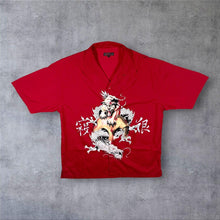Load image into Gallery viewer, Early 00's Spotwear Goth Y2K Traditional Dragon Tiger Red Short Sleeve Shirt
