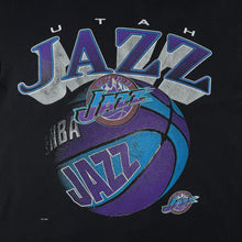 Load image into Gallery viewer, Vintage 90s Utah Jazz T Shirt Large True Fan NBA Basketball Black Graphic Tee
