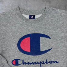 Load image into Gallery viewer, Champion Big Logo Sweatshirt Grey Size 160 Men's S Spellout Crew Neck Pullover
