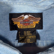 Load image into Gallery viewer, Vintage 90s Harley Davidson Denim Shirt XL Big Back Graphic Motorcycle Biker
