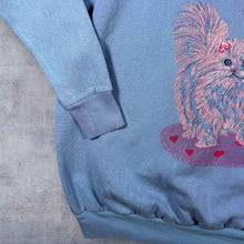 Load image into Gallery viewer, Vintage 90's Made In USA Cat Butterfly Graphic Blue Sweatshirt
