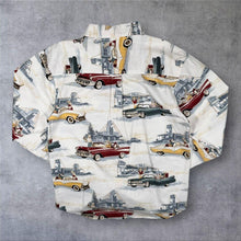 Load image into Gallery viewer, Vintage Clearwater Outfitters Muscle Car All-Over Print Patterned White Long Sleeve Shirt
