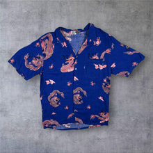 Load image into Gallery viewer, Early 00's Hi-Man Goth Y2K Traditional Dragon Pattern Blue Pink Rayon Short Sleeve Shirt

