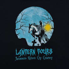 Load image into Gallery viewer, Lantern Tours Sacramento Cemetery T Shirt Black Gothic Skeleton Horse Horror Small
