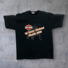 Load image into Gallery viewer, Vintage 1st Harley - Weekend 2003 Biker Souvenir Graphic Black T-Shirt
