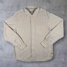 Load image into Gallery viewer, Timberland Classic Fit Shirt Mens XL Beige Navy Stripe Cotton Long Sleeve Y2K
