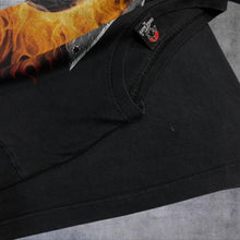 Load image into Gallery viewer, Vintage Hero Buff Gothic Horror Flaming Skull Cross Graphic T-Shirt
