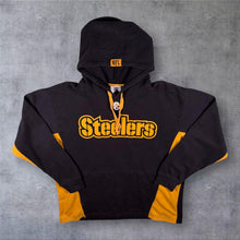 Load image into Gallery viewer, NFL Team Apparel Pittsburgh Steelers Football Spellout Graphic Black Hoodie
