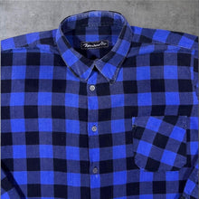 Load image into Gallery viewer, Vintage Marcello Blue Black Plaid Check Long Sleeve Cotton Longline Flannel Shirt

