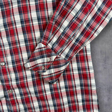 Load image into Gallery viewer, Marwin Mens L Western Shirt Red Plaid Pearl Snap Cowboy Rockabilly Check
