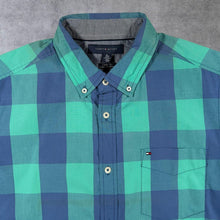 Load image into Gallery viewer, Tommy Hilfiger "Custom Fit" Blue Check Cotton Short Sleeve Button-Down Shirt
