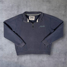 Load image into Gallery viewer, Animal Embroidered Mini Logo Skater Surfer 1/4 Zip Faded Navy Blue Sweatshirt
