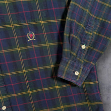 Load image into Gallery viewer, Vintage 90s Tommy Hilfiger Shirt M L Tartan Plaid Crest Logo Big Flag Cotton
