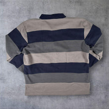 Load image into Gallery viewer, Guinness Mens 2XL Fleece Rugby Shirt Navy Grey Striped Beer Pullover
