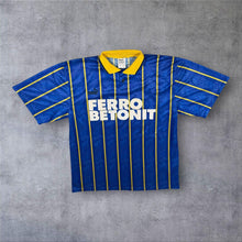 Load image into Gallery viewer, Vintage 90's Puma Blue Yellow Striped Collared Template Football Shirt
