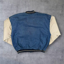 Load image into Gallery viewer, Vintage 90s Expeditions International Denim Bomber Varsity Jacket XL Made in Oman
