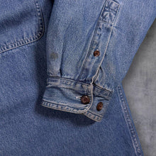 Load image into Gallery viewer, Vintage 90s Wolverine Denim Shirt Jacket L Fleece Lined Workwear Shacket USA
