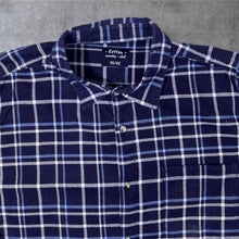 Load image into Gallery viewer, Vintage Cotton Country Club Navy White Blue Check Long Sleeve Cotton Flannel Shirt
