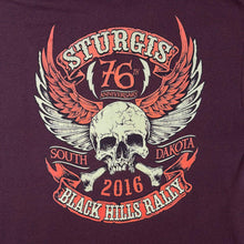 Load image into Gallery viewer, Sturgis 2016 Black Hills Rally T Shirt Skull Wings Biker Double Sided Brown
