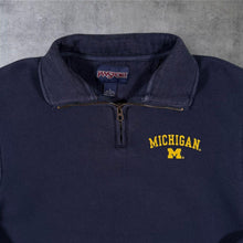 Load image into Gallery viewer, Vintage Jansport "Michigan Wolverines" College Faded Navy Blue 1/4 Zip Sweatshirt
