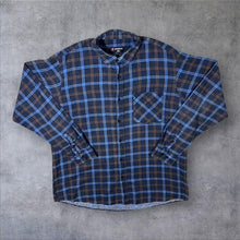 Load image into Gallery viewer, Vintage Speed.A Navy Blue Brown Plaid Check Cotton Long Sleeve Flannel Shirt
