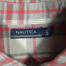 Load image into Gallery viewer, Nautica Mens XL Linen Cotton Shirt Grey Red Plaid Check Short Sleeve Button Up
