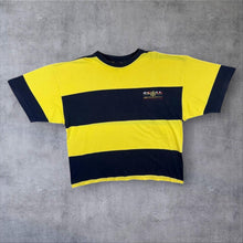Load image into Gallery viewer, Vintage Poco Loco Embroidered Logo Navy Blue Yellow Colour Block Striped T-Shirt
