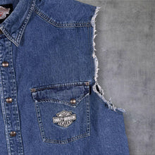 Load image into Gallery viewer, Harley Davidson Mens XL Denim Vest Shirt Eagle Embroidered Sleeveless Biker
