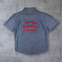 Load image into Gallery viewer, Harley Davidson Mens L Chambray Shirt Milwaukee Embroidered Short Sleeve Biker
