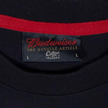Load image into Gallery viewer, Early 00's Cotton Traders "Budweiser Soccer" Spellout Graphic Navy Blue Red T-Shirt
