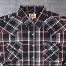 Load image into Gallery viewer, Vintage Ely Cattleman Cowboy Western Grey Black Red Check Long Sleeve Popper Shirt

