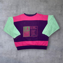 Load image into Gallery viewer, Vintage 80s Lycee Mixte Sweatshirt M/L Neon Colour Block Boxy Retro Graphic
