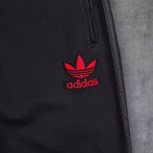 Load image into Gallery viewer, Adidas Three Striped Embroidered Trefoil Logo Black Straight Cuff Tracksuit Bottoms
